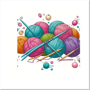 Crafter Knitting Needles and Balls of Yarn Posters and Art